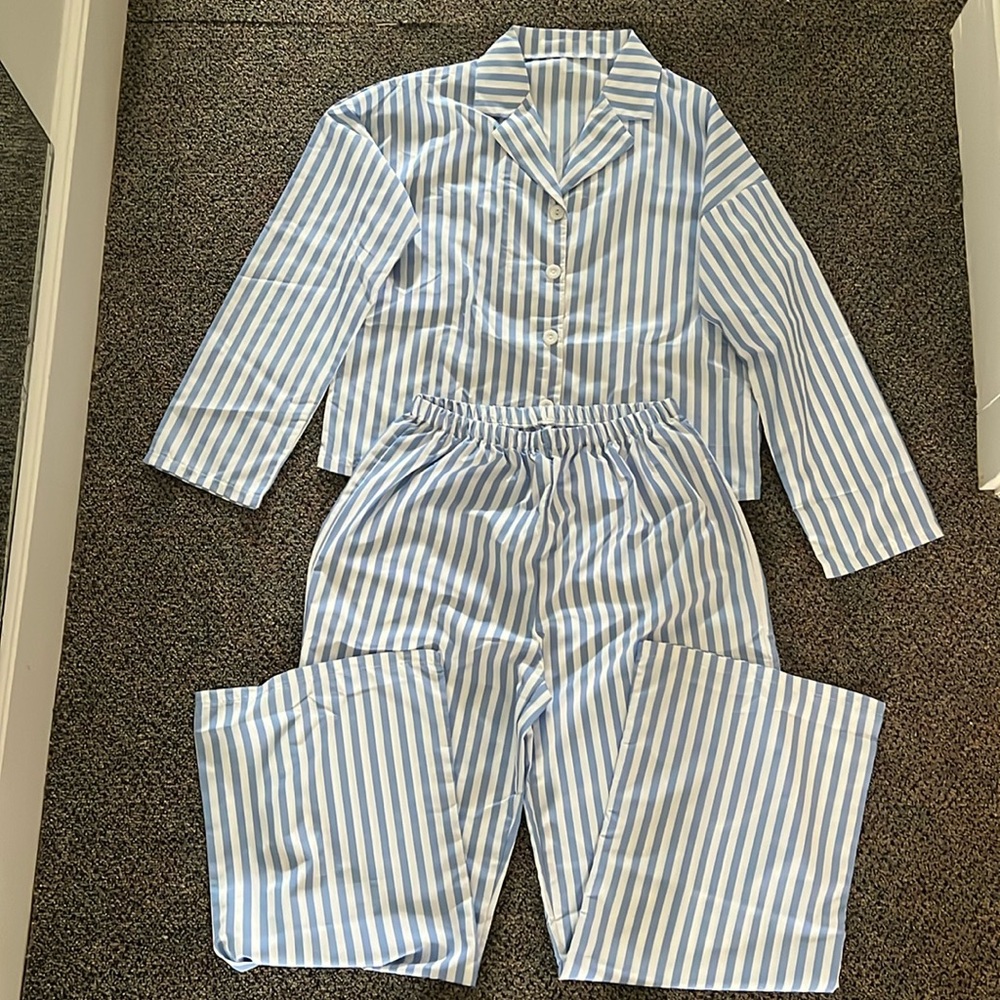 Blue and White Striped Nautical PJ Matching Set